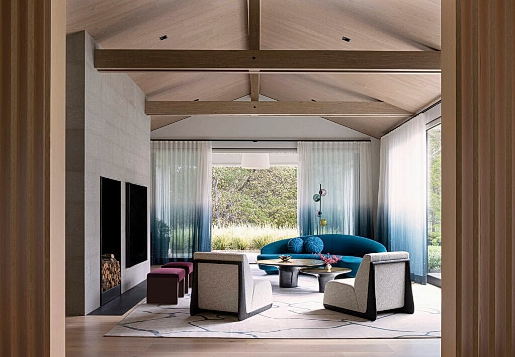 luxury living room in hillsborough California home with modern organic interior design